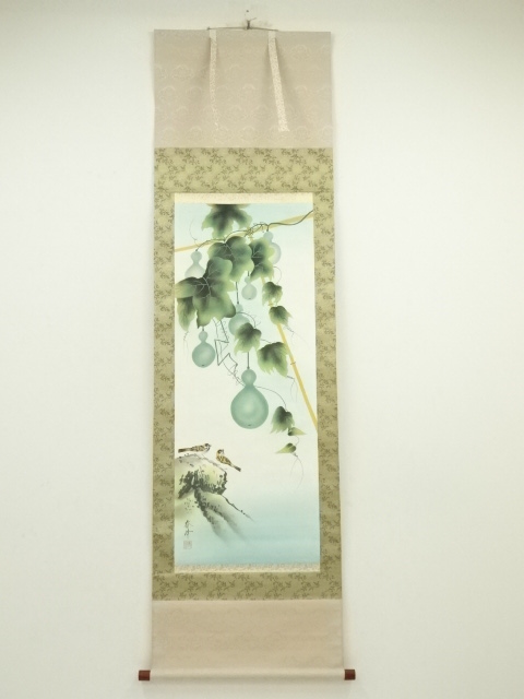 JAPANESE HANGING SCROLL / HAND PAINTED / SIX GOURDS 